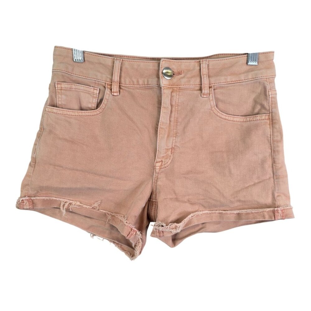 Womens American Eagle Peach Hi Rise Shortie Shorts Cotton Super Stretch Size 8